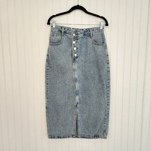 DAZY Light Wash Denim Jean Maxi Button Fly Asymmetrical Waist Skirt Size Small